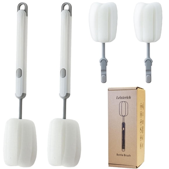 Cepillo para botellas Leixterich, esponja limpiadora de vasos de mango largo, color blanco