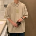thumbnail image 4 of Men's Crew Neck Suede Loose Short Sleeve Letter T-shirt, 4 of 7