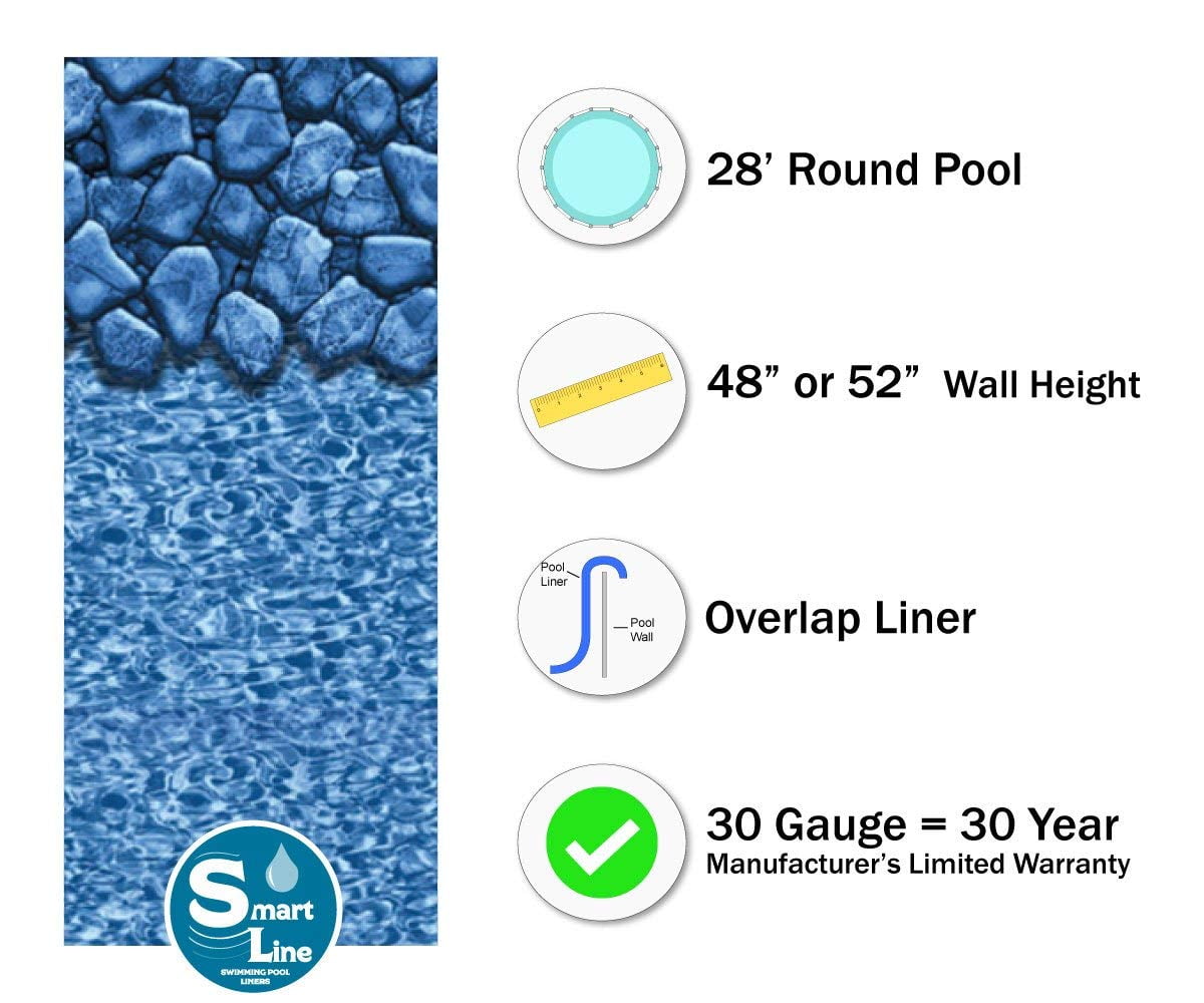 48-to-52-Inch Wall Height 25 Gauge Virgin Vinyl Designed for Steel Sided Above-Ground Swimming Pools Overlap Style Universal Gasket Kit Included Smartline Boulder Swirl 12-Foot Round Liner