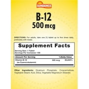 Vitamin B-12 | 500mcg | 90 Vegetarian Tablets | For Men and Women | by Sundance