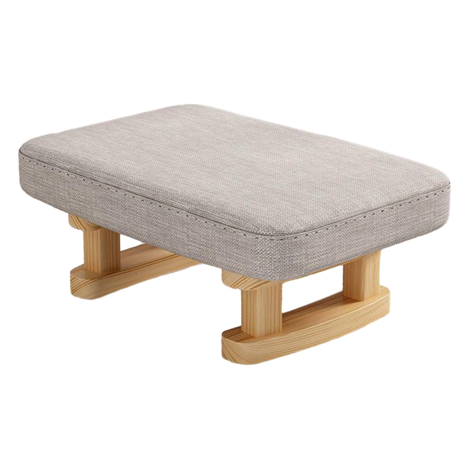 Small Low Ottoman Foot Rest with Wooden Legs, Shoes Changing Chair, Soft Rectangle Chair Step Stool, Padded Footstool for Living Entryway gray