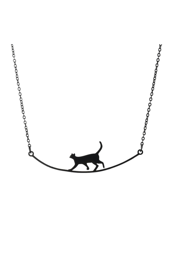 Cat Curved Simple Necklace Women Stainless Steel Cute Animal Walking Cat Clavicle Chain Necklace Jewelry