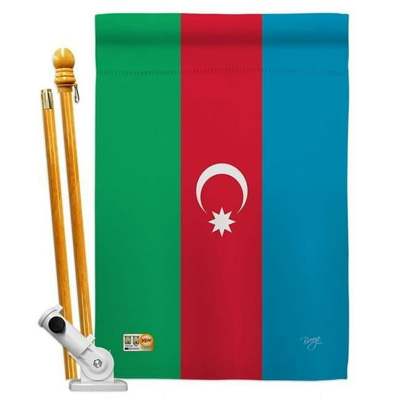 Breeze Decor BD-CY-HS-108371-IP-BO-D-US15-BD 28 x 40 in. Azerbaijan Flags of the World Nationality Impressions Decorative Vertical Double Sided House Flag Set with Pole Bracket Hardware