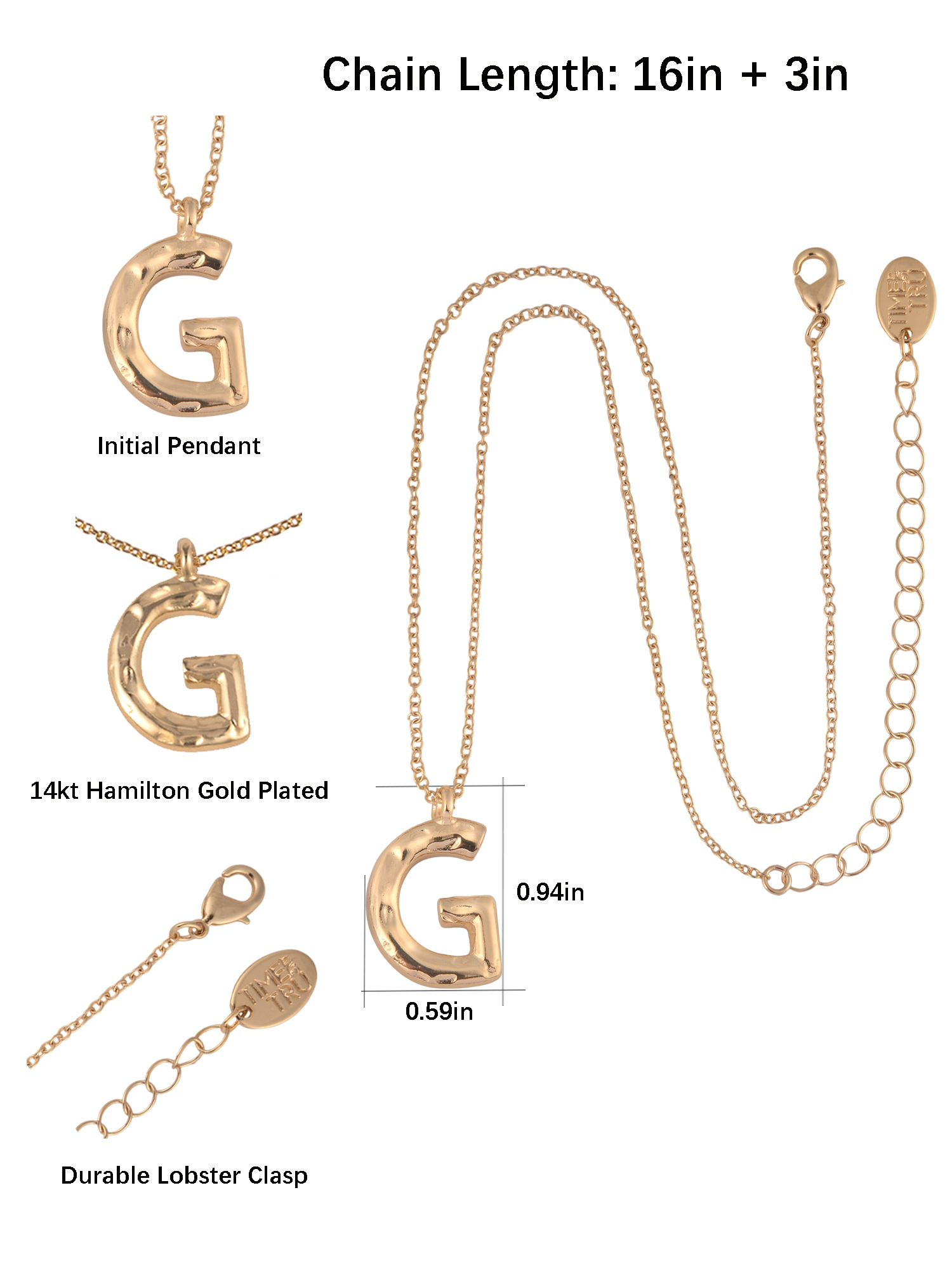 Time and Tru Goldtone Hammered Initial "G" Pendant Necklace