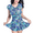 Blue, variant on BIMEI Women's One Piece Mastectomy Swimsuit Pocketed Swimwear with Skirt Bathing Sleeve Suits Chlorine Resistant Printed Set Ruffle Skirted with Boyshorts Tummy Control 616,Blue,XL