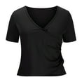 thumbnail image 5 of fatyb Womens Wrap V Neck T Shirts Short Sleeve Slim Crop Tops Plain Tee Casual Summer Going out Tops, 5 of 6