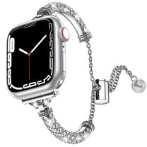 ELEHOLD Luxury Women Bling Slim Metal Bracelet Strap with Rhinestone Replacement Band Compatible for Apple iWatch Series SE/9/8/7/6/5/4/3/2/1 41/40/38mm,Silver