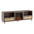 thumbnail image 1 of 70" Modern Wood  Fireplace Console with Rattan Door - Driftwood, 1 of 6