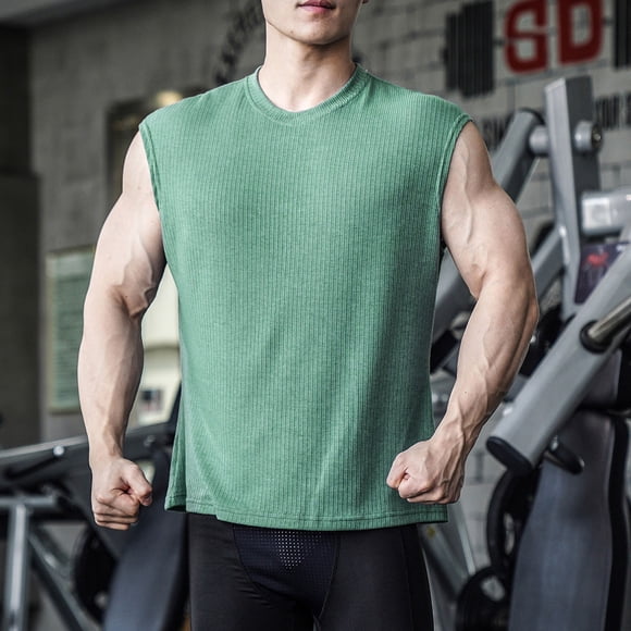 EGNMCR Tank Tops Men Men's Leisure Sport Lightweight Fitness Knit Sleeveless Shirt Threaded Strip High Stretch Crew-neck Tank Top