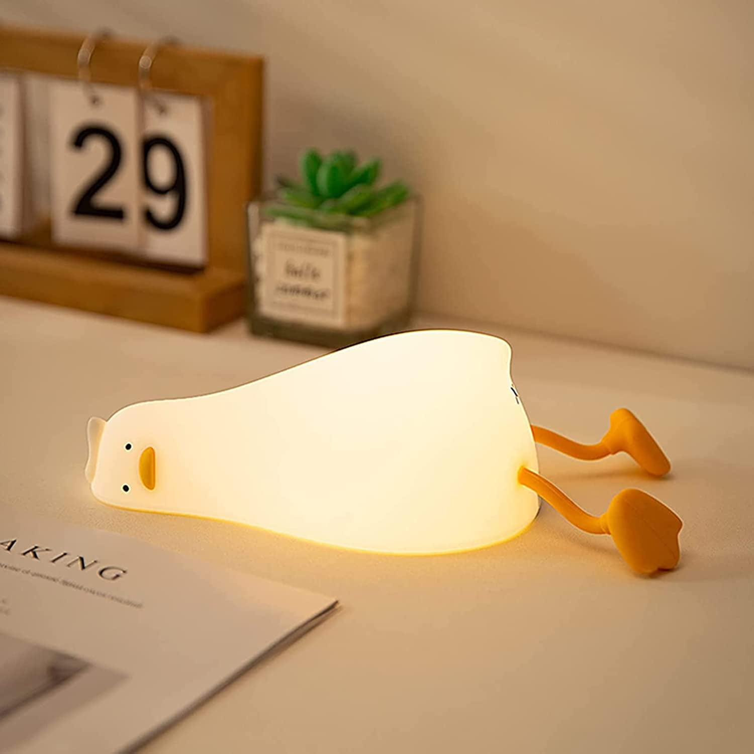 SHAANXIXIAN LED Lying Flat Duck Night Light, 3 Level Dimmable Nursery Nightlight,Cute Lamps Silicone Squishy Light Up Duck,Rechargeable Bedside Touch Lamp for Breastfeeding Toddler Baby Kids Decor