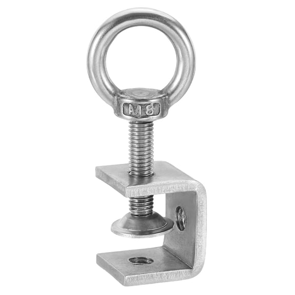 Uxcell 304 Stainless Steel C Clamps 35mm Square Mini Tiger Clamp Adjustable Heavy Duty Metal U Clip with Eye Hook Screw for Woodworking Welding Mounting, Silver