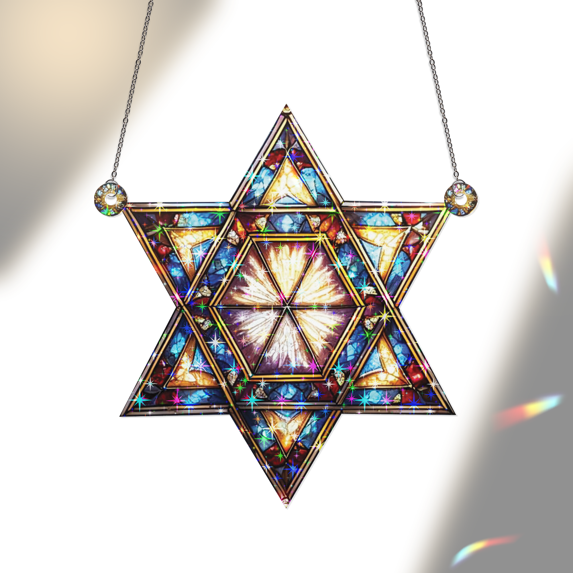 89Bloom Star of David Stained Glass Hologram Ornament, Stained Glass Suncatcher Ornaments Home Decor, Holographic Ornaments