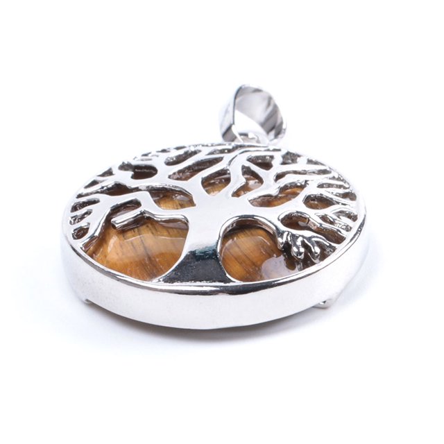Natural Round Gem Stone Kabbalah Tree of Life Necklaces Pendants