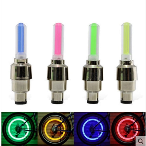4 piezas de válvula de bicicleta de montaña, luz de motocicleta, válvula de aire de inducción colorida, decoración de luz, accesorios y equipos de rueda de fuego de viento para montar en la noche