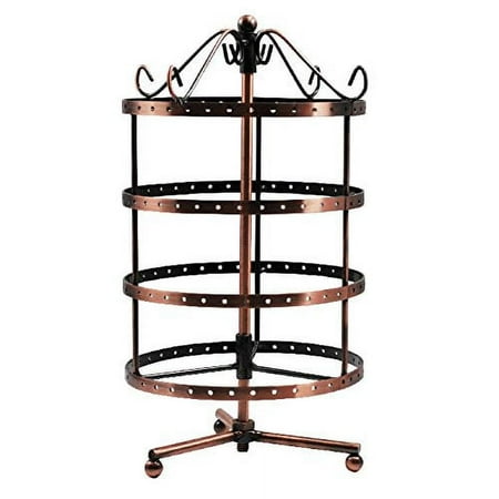 4 Tiers Earring Holder 360 Degree Rotating Jewelry Tower Table Top 92 Pairs Earrings Display Rack Spinning Ear ring organizer Necklace Hanger Stand Antique Copper