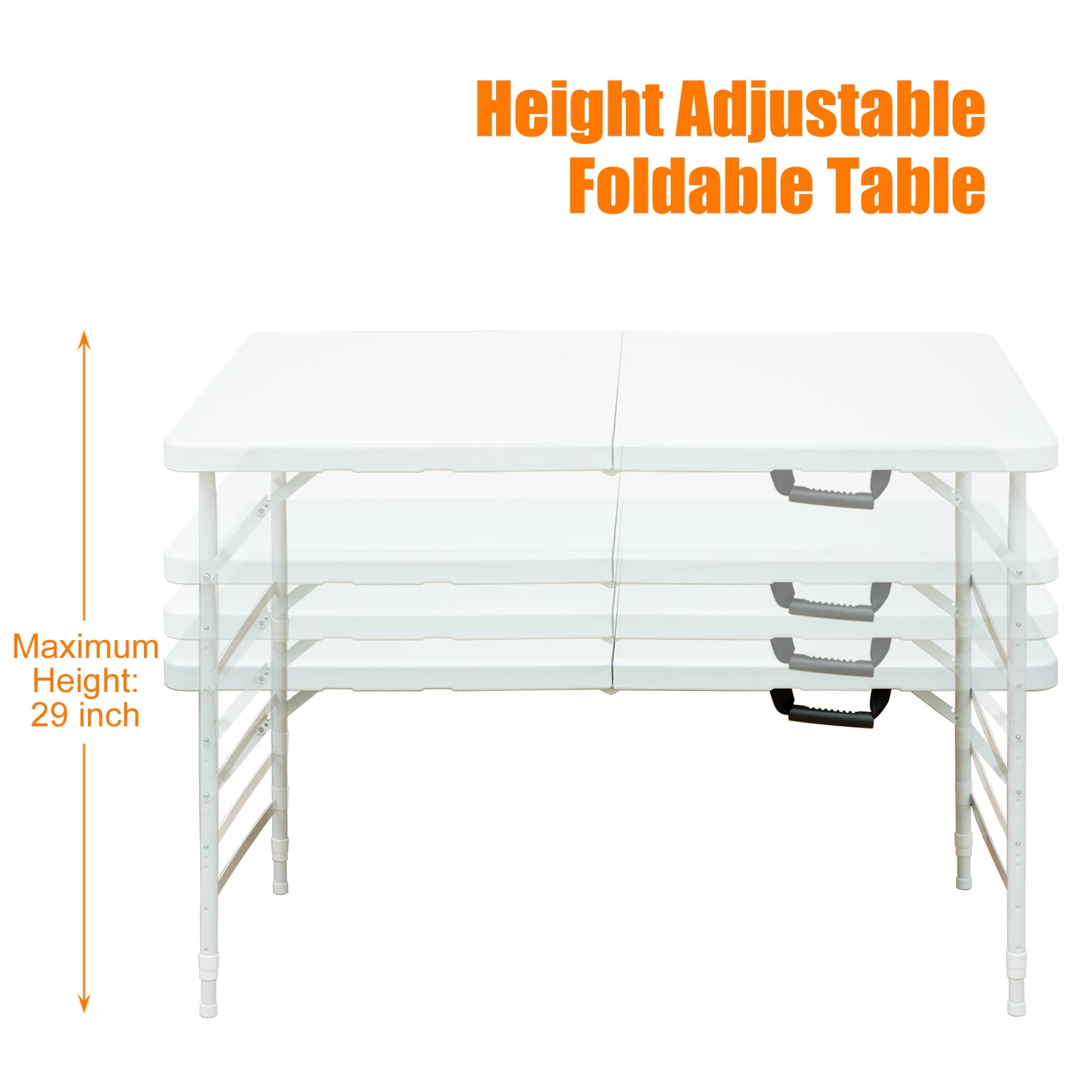 4ft White Portable Folding Table, Indoor Outdoor Waterproof HDPE Foldable Table, Triangular Reinforced 25mm Powder Coated Steel Frame, 135KG Max Load for Camping BBQ Party Exhibition