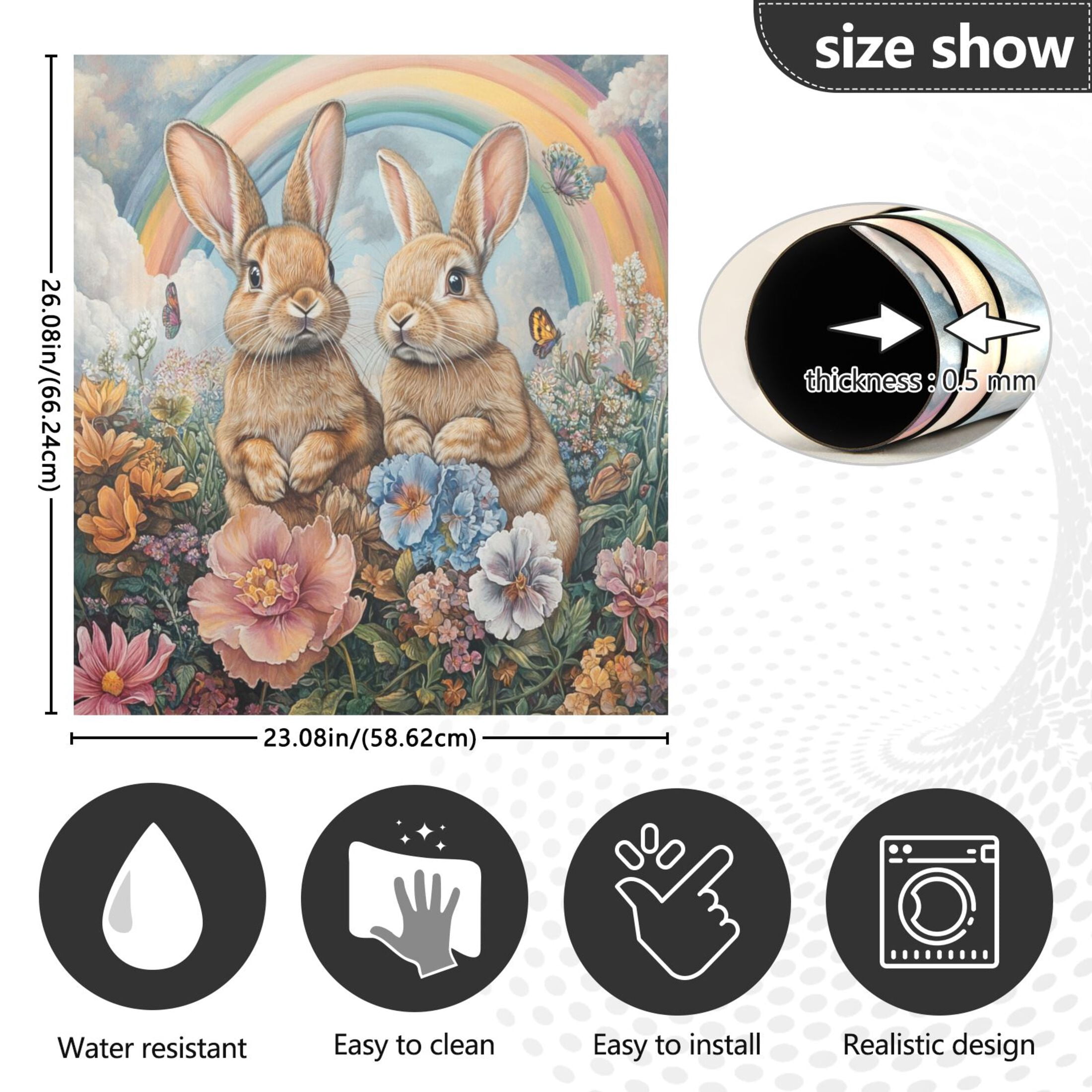 Dishwasher Magnetic Sticker 23x26 Inch Refrigerator Magnetic Sticker Washing Machine Magnetic Sticker Kitchen Panel Magnetic Sticker Home Decor Rainbow Two Rabbits