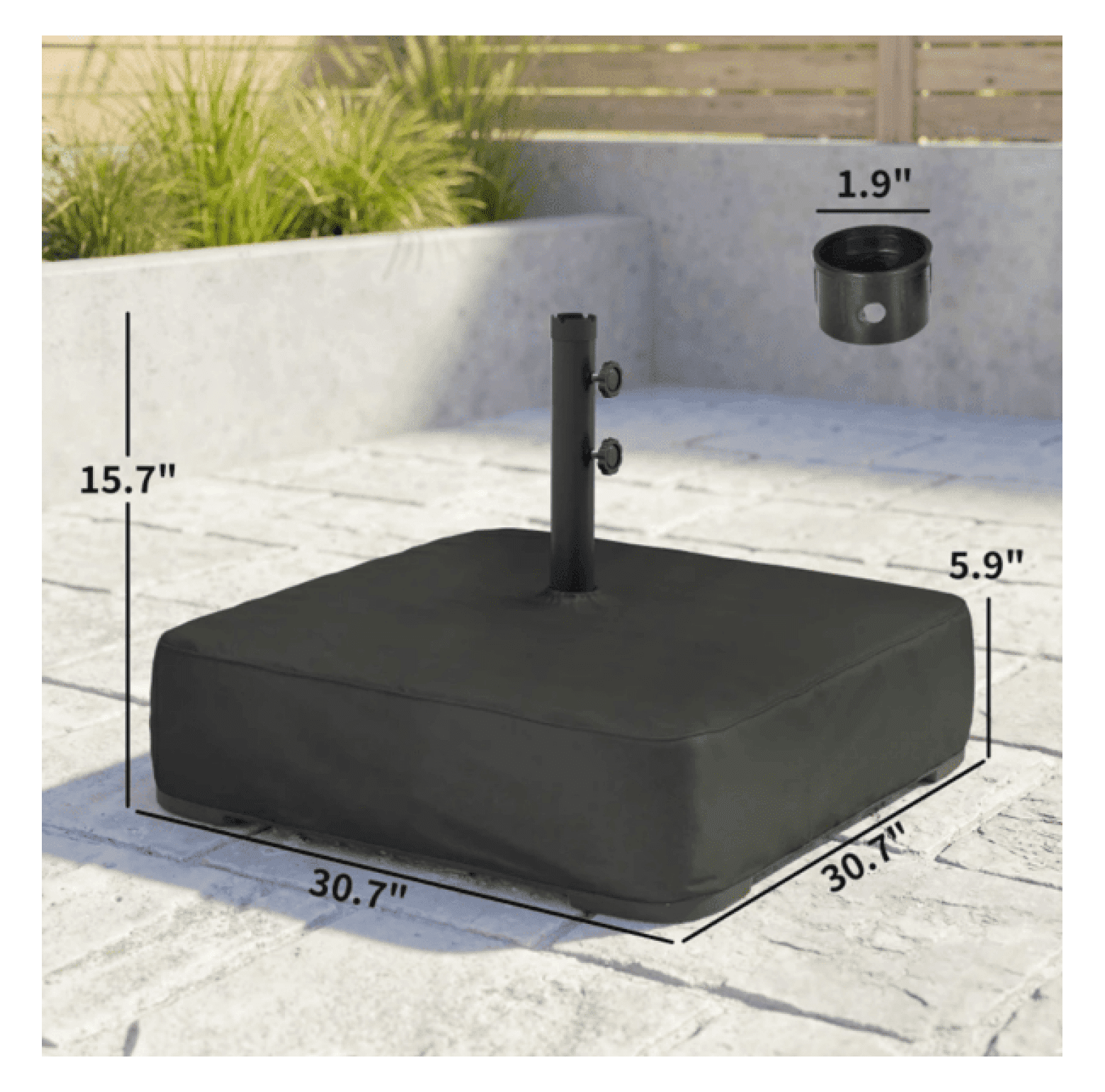 Umbrella Base Outdoor, 30.7 Inch Heavy Duty Steel Patio Umbrella Stand, Black Powder Coated Metal Frame, Fits 1.89" Pole, Sand or Water Filled for Stability