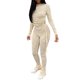 thumbnail image 1 of 2PCS Mujeres Blusa Pantalones Color sólido O Cuello de manga larga con cordón Bodycon Traje informal Abanopi Beige/Pequeña, 1 of 7