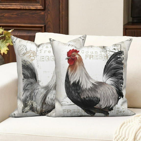 Farmhouse Rooster Pillow Cover 16x16 Set of 2,Rustic Country Vintager Pillow Cases Couch Cushion for Bedroom Home Decor