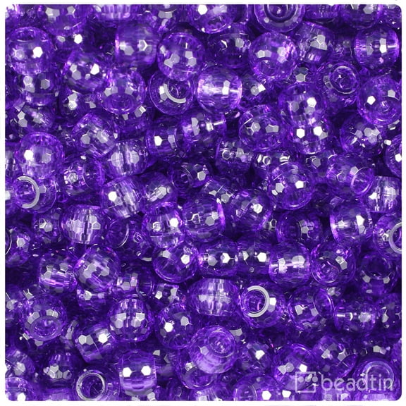BeadTin Amethyst Transparent 9mm Faceted Barrel Pony Beads (500pcs)