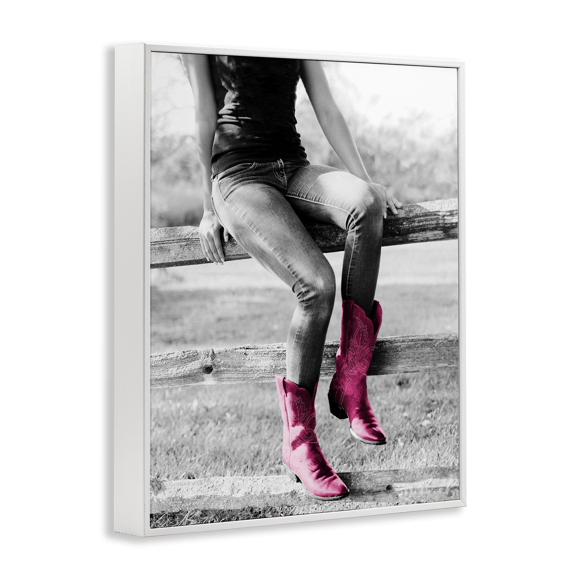 Stupell Industries Glam Cowgirl in Boots Novelty Painting White Framed Art Print Wall Art, 11 x 14