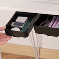 thumbnail image 3 of 2X Under Desk Drawer Organizer Invisible Storage Box Self-Adhesive Stationary Container Desk Makeup Holder Black, 3 of 4