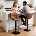 thumbnail image 4 of FIRAVOE Bar Stools with Back Sets of 2 (Double-Layer Upholstered) Adjustable Swivel Counter Height Bar Stools, Modern PU Leather Bar Chair for Kitchen Island, Brown, 4 of 10