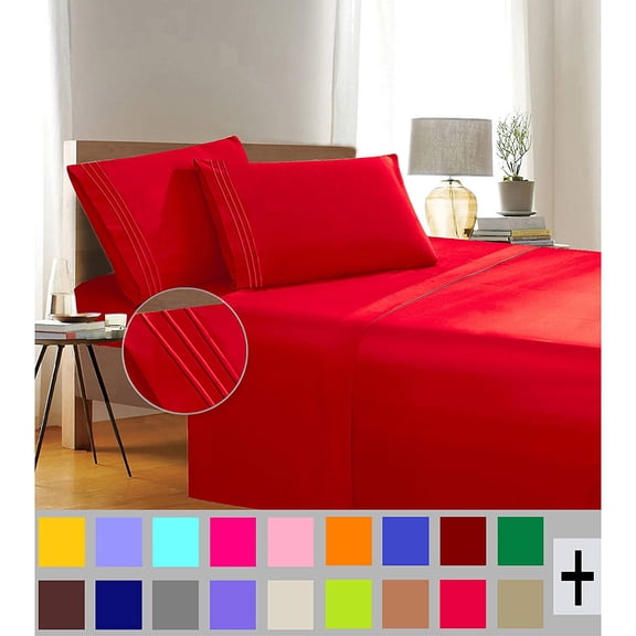Elegant Comfort Red Microfiber Flat Sheets, King, (5 Pieces)