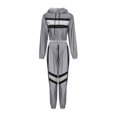 thumbnail image 2 of Women Reflective Long Sleeve Color Block Hooded Crop Top Pants with Drawstring, 2 of 9