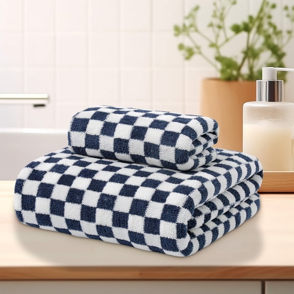 HKEJIAOI 13.7x29.5In Checkered Velvet Bath Towel Set - Super Absorbent Quick Dry Thick Plush Fabric for Home Bath Spa Gym