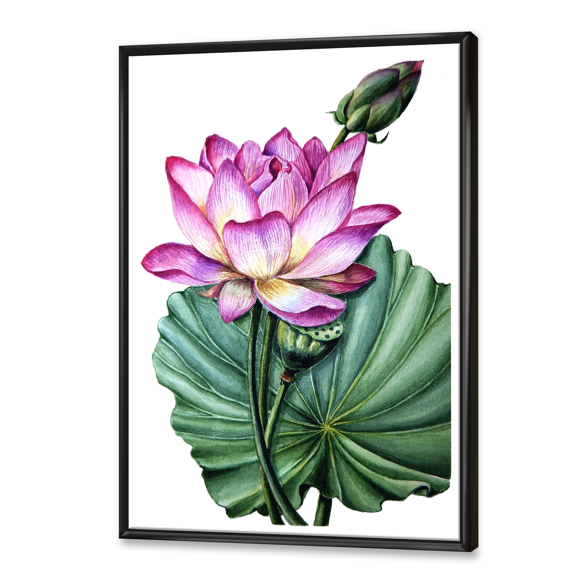 Designart 'Ancient Pink Lotuses In The Pond VI' Traditional Framed Canvas Wall Art Print