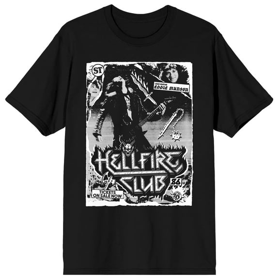 Stranger Things Lead Guitar Eddie Munson Adult Black Crew Neck Short Sleeve T-shirt-3XL