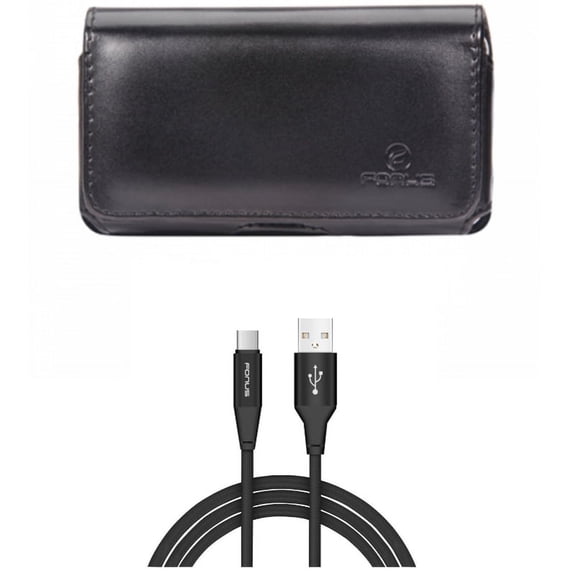 Swivel Leather Case Belt Clip w Charger Cord Type-C 6ft USB Cable L9V for Acer Liquid Jade Primo - ASUS ROG Phone, ZenFone 4 Pro - Blackberry Motion - BLU Vivo XI Plus - Google Pixel 3 XL 2 XL