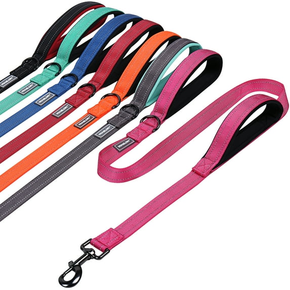 VIVAGLORY Dog Leash with Double Handle, Reflective Nylon Lead, Medium & Large, Pink, 4 ft