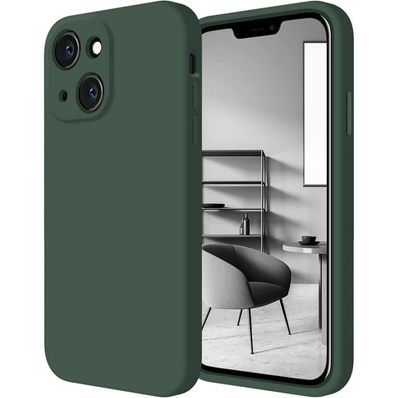 for iPhone 14 Case, Silicone Upgraded [Camera Protection] Phone Case with [2 Screen Protectors], Soft Anti-Scratch Microfiber Lining Inside, 6.1 inch, Alpine Green