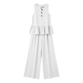 thumbnail image 5 of Women's Casual 2 Piece Outfits, Rayon Blend Sleeveless V-Neck Top, Mid Waisted Solid Color Pants Sets With Pockets, Summer Travel Loungwear Loose Fit | TruBelle,White 2XL, 5 of 7