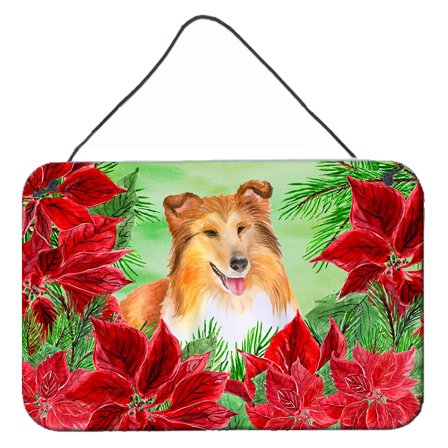 Carolines Treasures CK1367DS812 Sheltie Poinsettas Wall or Door Hanging Prints  8x12 multicolor