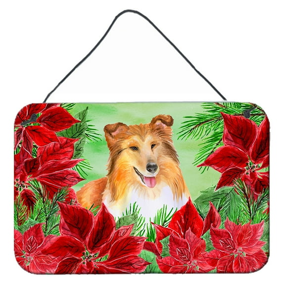 Carolines Treasures CK1367DS812 Sheltie Poinsettas Wall or Door Hanging Prints  8x12 multicolor