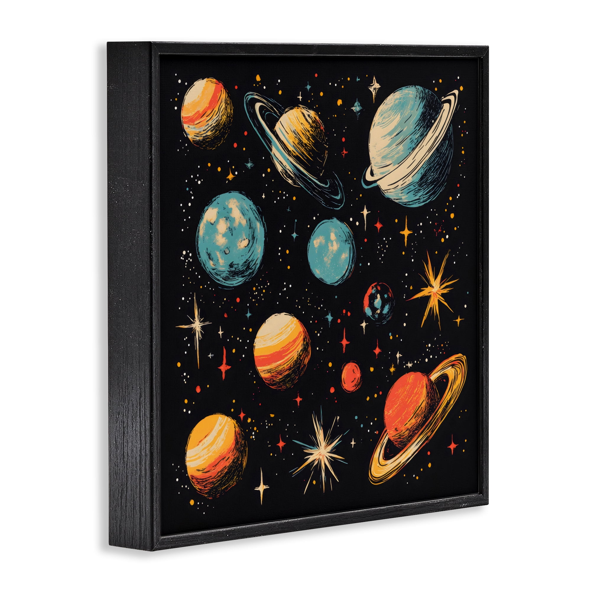 Stupell Industries Colorful Retro Planets Black Framed Giclee Art, design by Creative Studio