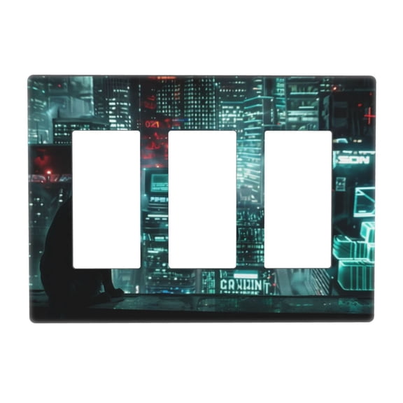 Neon Cat Switch Cover Decorative Wall Plate 3-Gang Screwless Standard Size