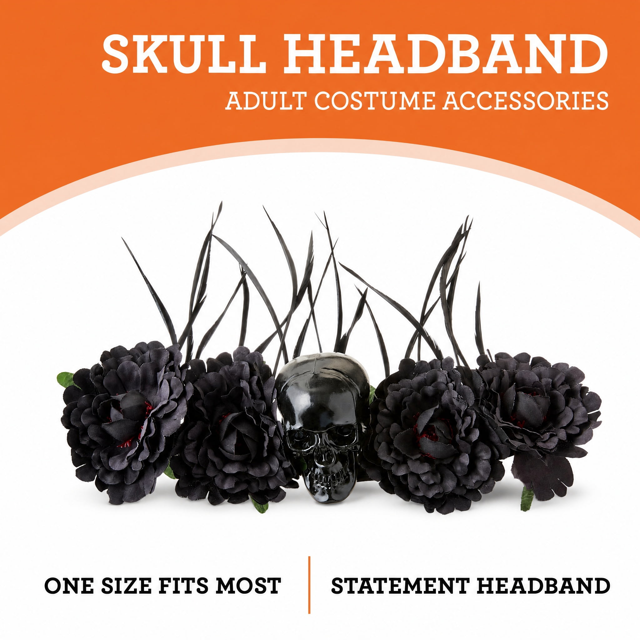Skull Headband Costume Accessory for Adults, Black, Halloween by Way To Celebrate