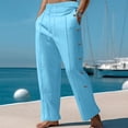 thumbnail image 2 of Miluxas Long Pants for Men Drawstring Side Buttons Straight Breathe Trousers Wide Leg Casual Beach Pant Working Outdoor Wear Sky Blue, 2 of 9