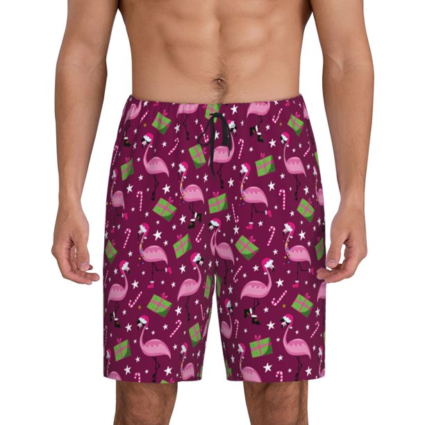 Fotbe Festive Flamingos Pantalones Cortos de Pijama para Hombre, Ropa de Dormir, Pantalones de Pijama Cortos para Hombre-X-Large