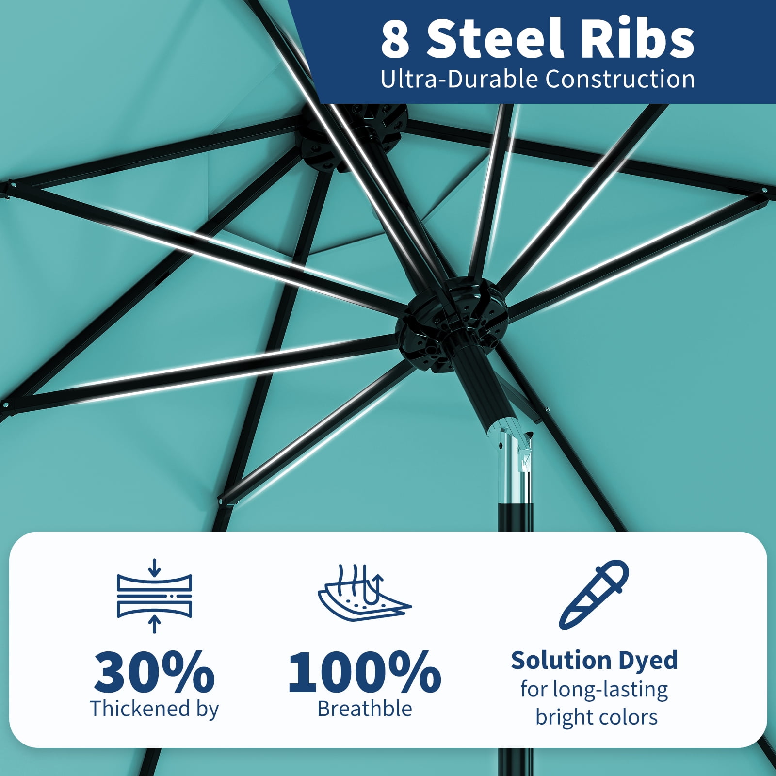 10FT Patio Umbrella Outdoor Market Sun Parasol – 8 Sturdy Ribs, 360° Adjustable Tilt & Crank, UV Protection, Waterproof, Table Shade for Deck, Pool, Garden, Camping