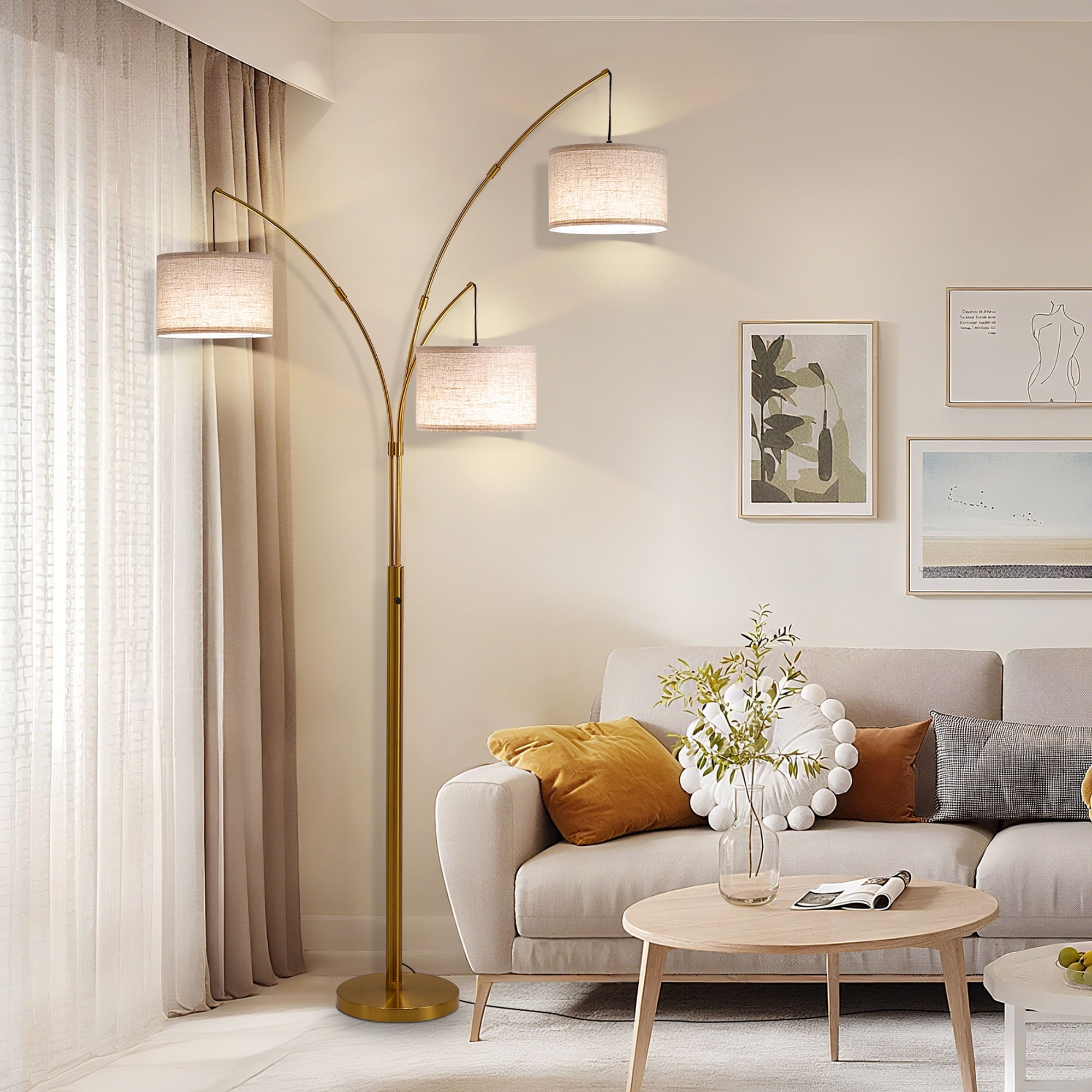 80 Inch 3 Lights Arc Floor Lamps, Dimmable Floor Lamps for Living Room, 3 Color Temperature, Modern Tall Standing Lamp with Remote Control, Tree Floor Lamp for Bedroom Office