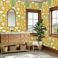 thumbnail image 4 of Retro Peel and Stick Wallpaper 23.6in x 9.8ft Vintage Teaware Botanical Golden Yellow White Teal Contact Paper Vinyl Waterproof Self Adhesive Wall Paper for Bedroom Shelf Cabinet Renter Friendly, 4 of 8
