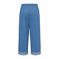 thumbnail image 7 of KDFJPTH Women's Striped Capri Pants Elastic Drawstring Waist Casual Everyday Trousers with Rolled Hem Light Blue S, 7 of 7