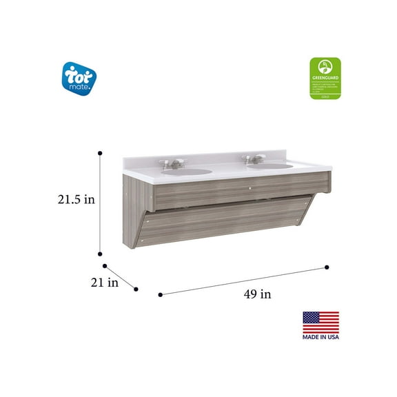 Tot Mate 49" Contemporary Wood Composite Double Wall Vanity in Gray