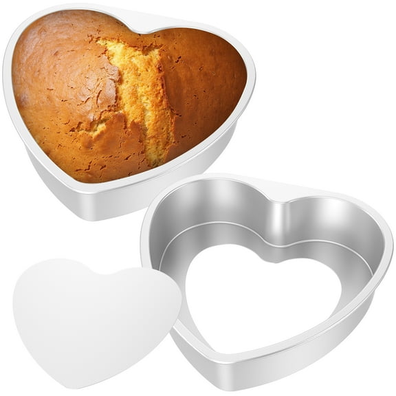 2Pcs Heart Shaped Cake Pans 8 Inches Aluminum Alloy Heart Shaped Cake Tins with Removable Bottom Nonstick Bread Baking Mold for Weddings Parties Home